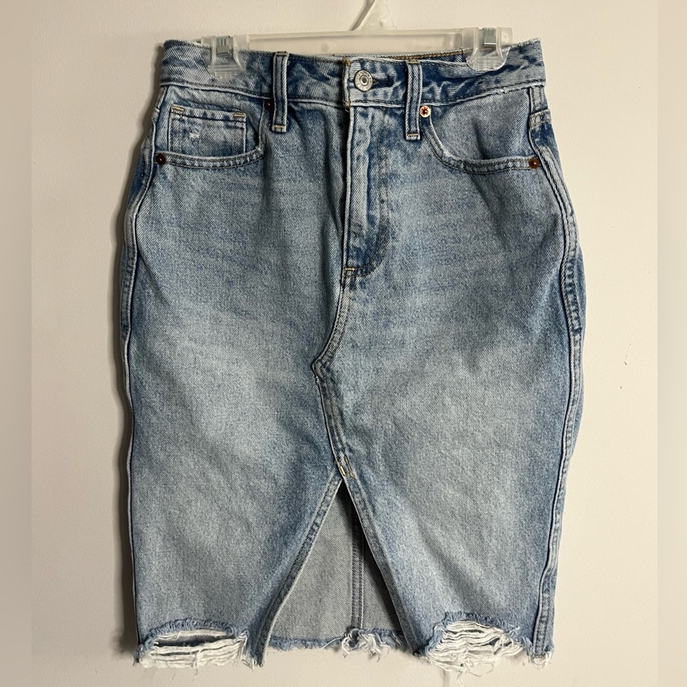 Abercrombie & Fitch Light Blue Denim Midi Skirt